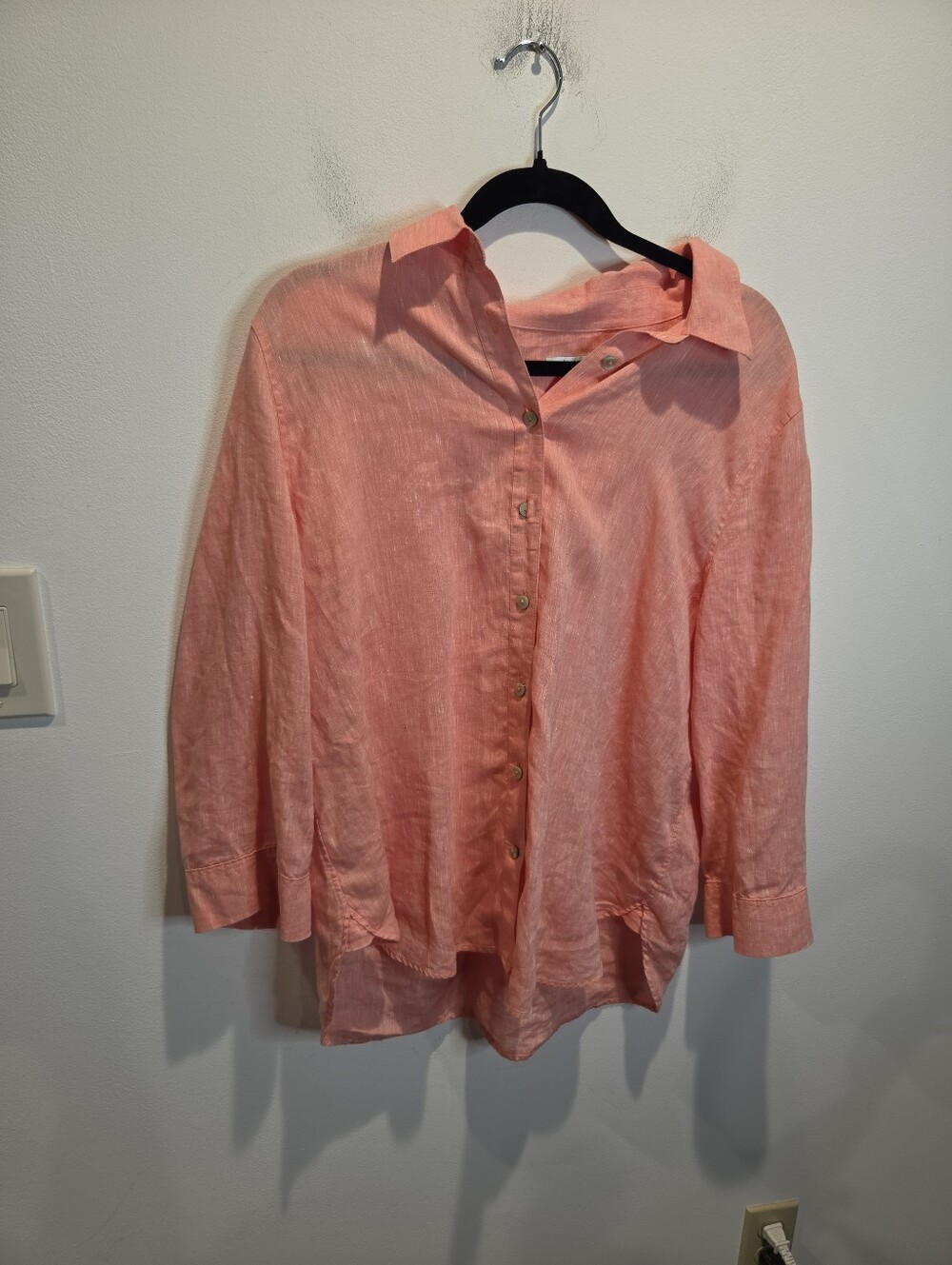 Chicos Size 2 Us Size 12 Peachy 100% Linen Button Down Shirt